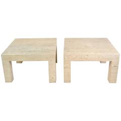 Pair of Vintage Travertine Parsons Tables