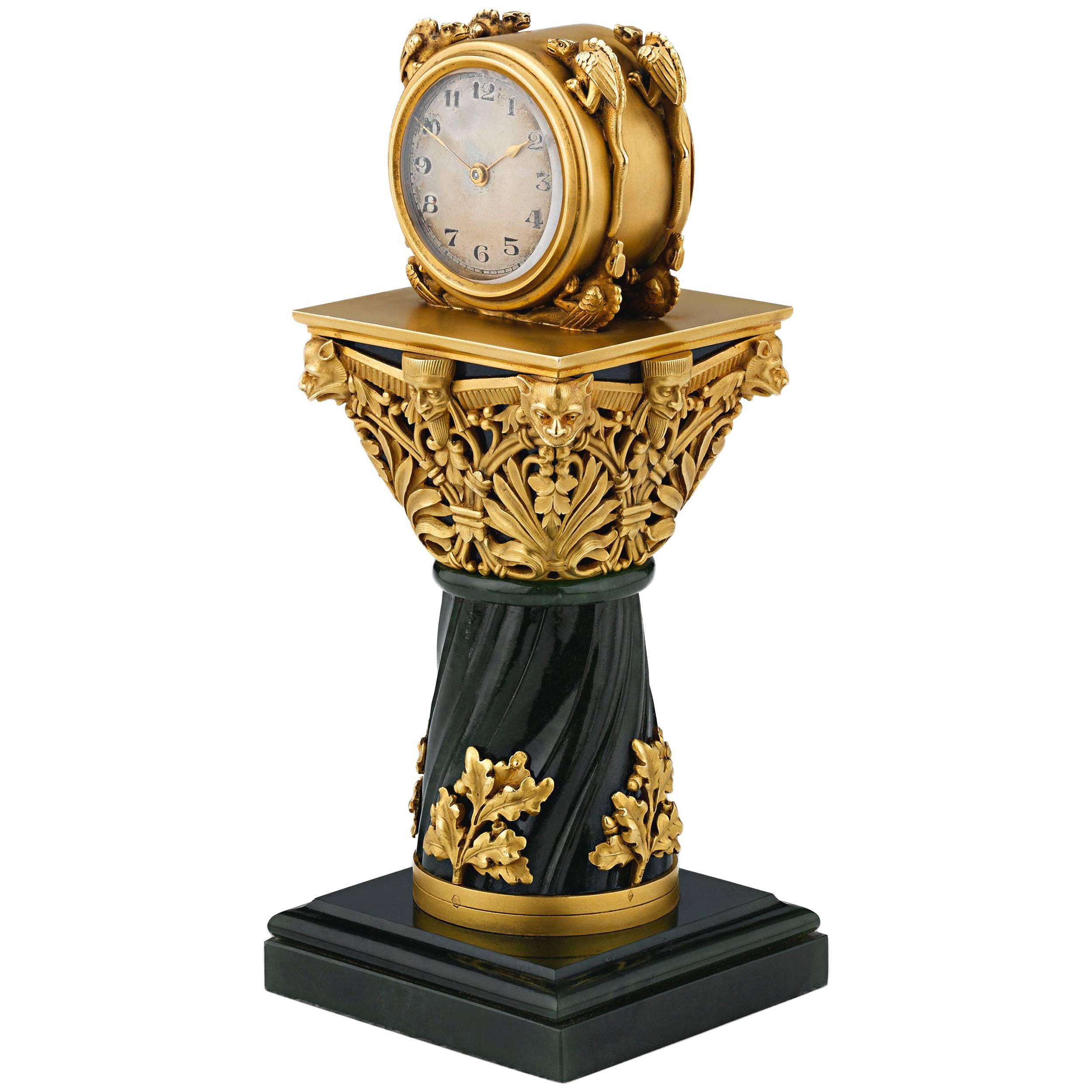 Paul Frey Miniature 18-Karat Gold and Jade Clock For Sale