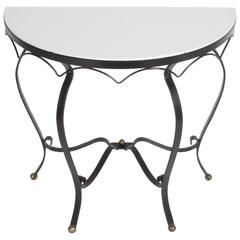 Jean Royère Style French Iron and Vitrolite Demilune Console, 1940s 10