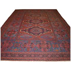 Antique Caucasian Soumak Carpet of Traditional Three Medallion Design