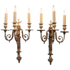 Pair of Early 19th Century French Regence Bronze Dore Sconces with Grapes 3