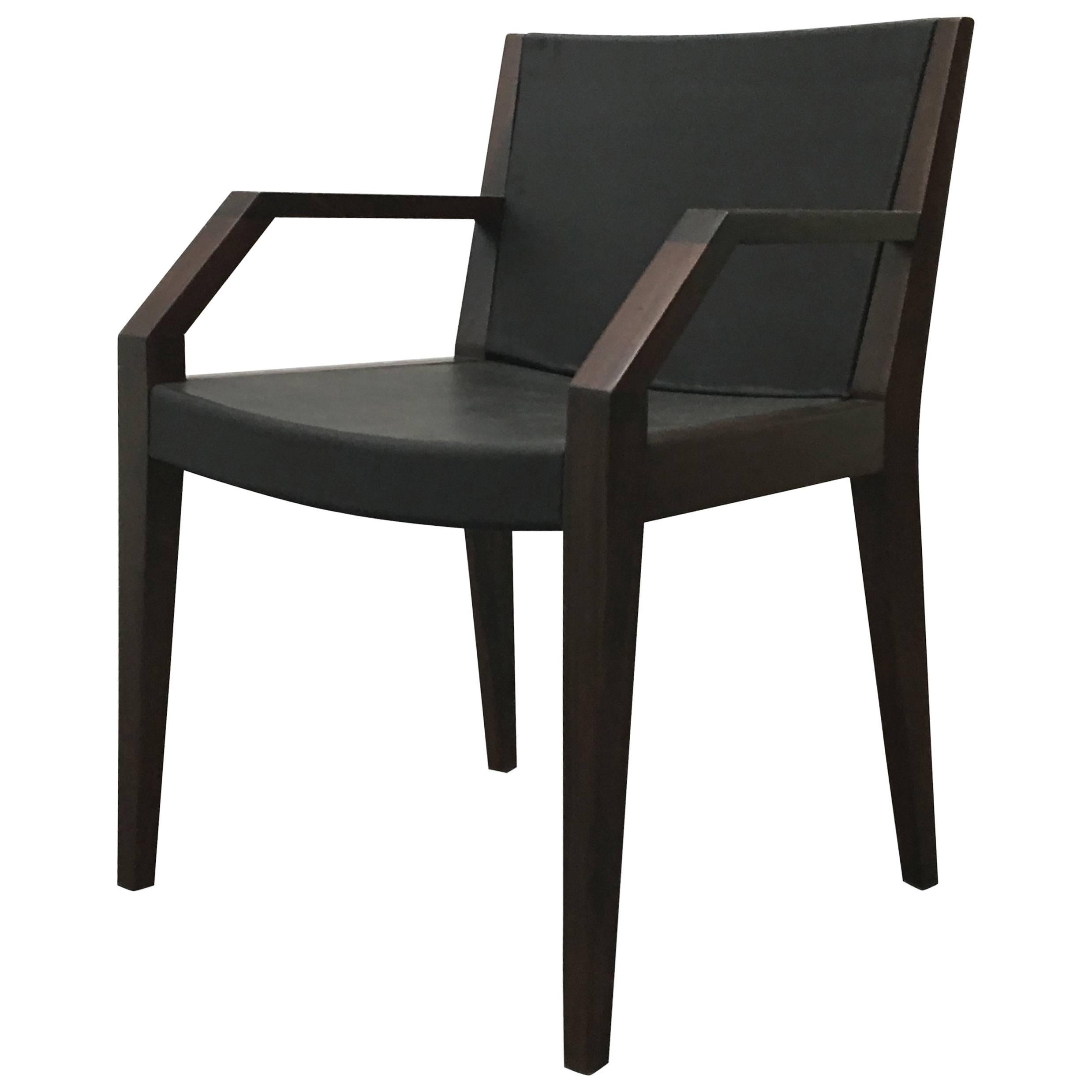 Contemporary Armchair in Exotic Wood and Wrapped Leather by Costantini, Giovanni For Sale