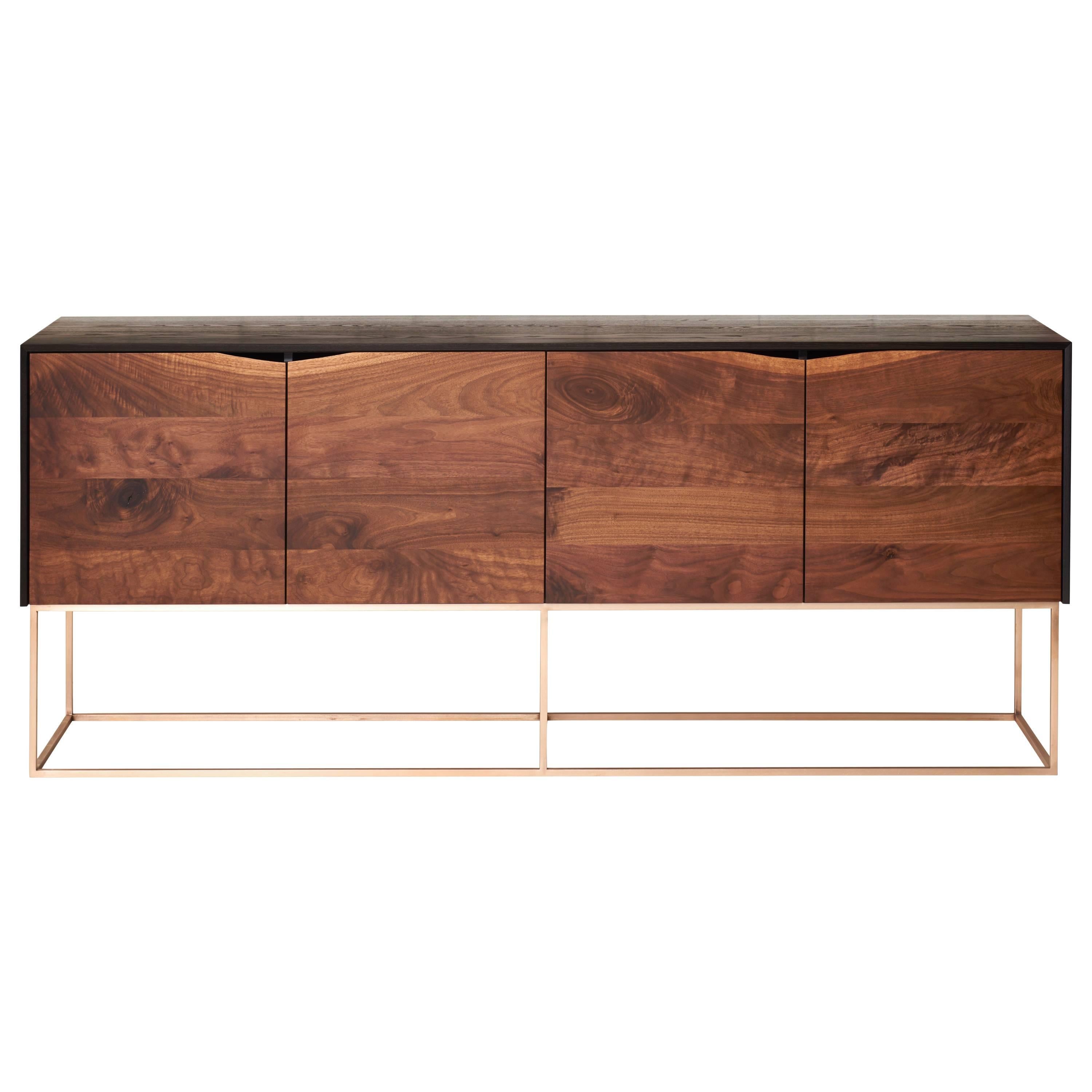 Rustic Modern Credenza, Handcrafted of American Hardwoods with a Bronze Base For Sale