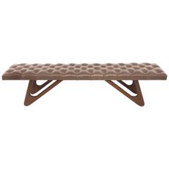 Tufted Leather and Walnut Bench 6