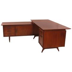 Sculptural Walnut and Brass Desk and Return by Modeline