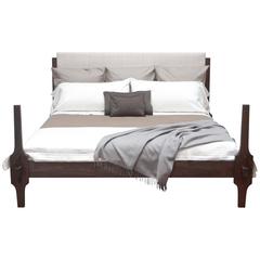 King-Size Greydon Bed in Macassar Stained Walnut with Upholstered Headboard