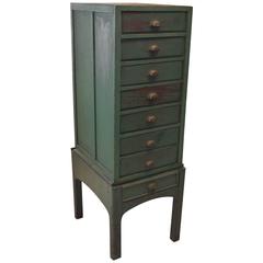Primitive Refined, Hand-Built, Painted Eight-Drawer Cabinet on Stand