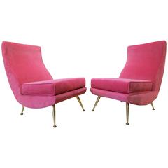 Pair of Italian Mid-Century Modern Velvet Chairs