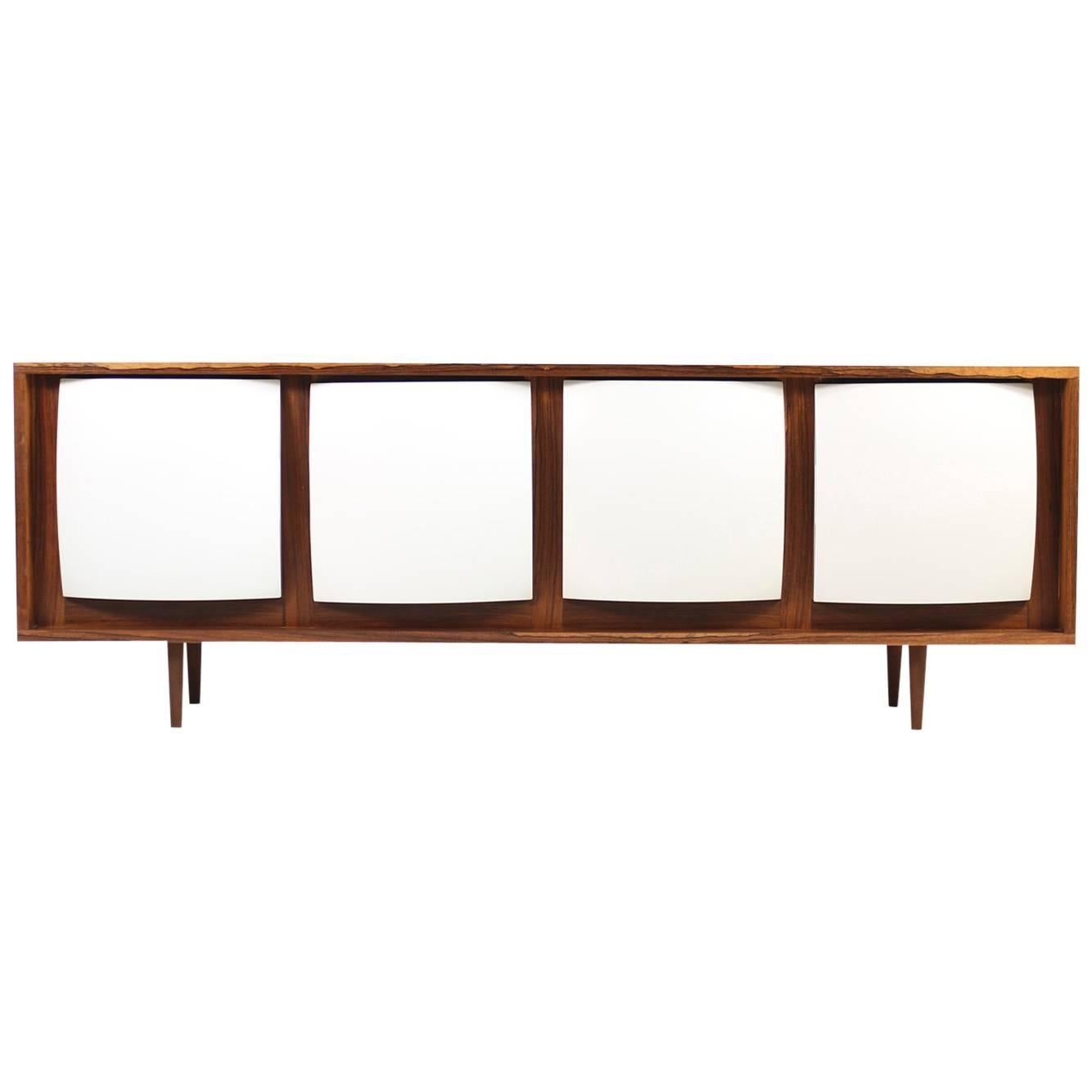 Super Rare 1970s Rosewood Sideboard with White Curved Formica Doors Single Piece