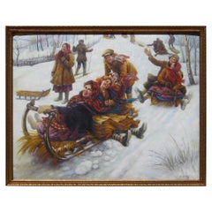 Anatoly Sokoloff Artista ruso-estadounidense Pintura de escena invernal, hacia la década de 1960