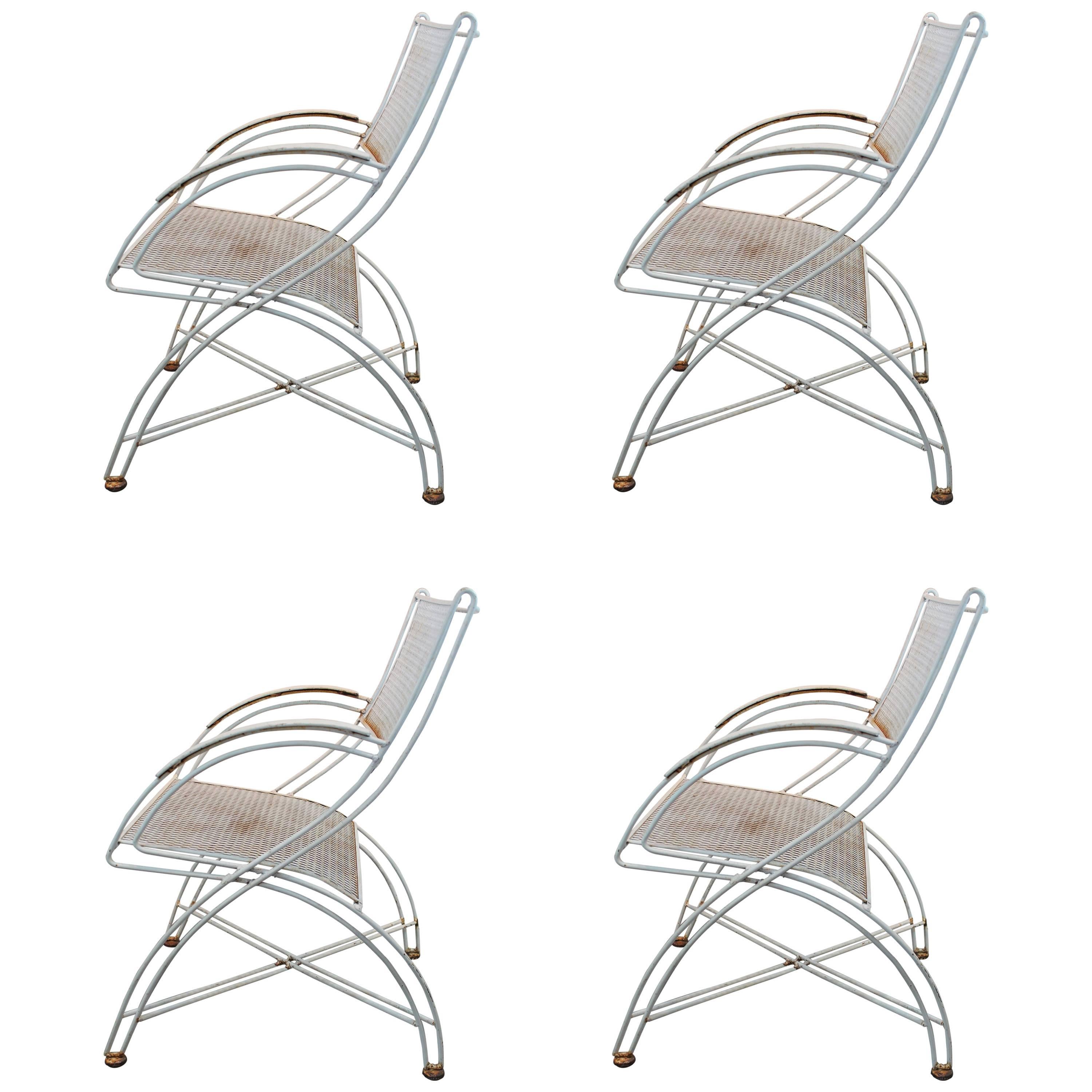 Set of Four Sculptural Mid-Century Moderne Iron Chairs For Sale