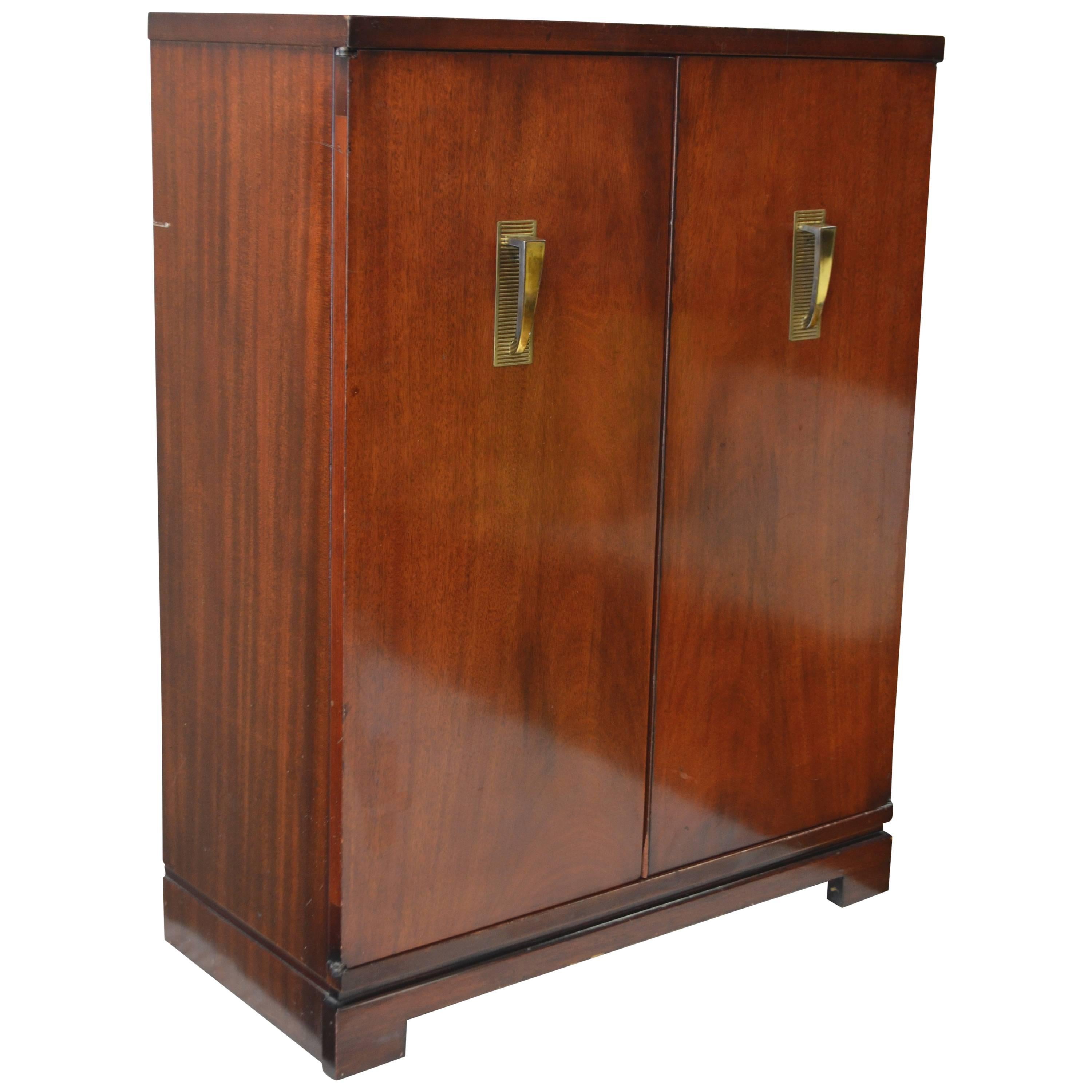 Mid-Century Bar or Storage Cabinet with Brass Deco Pulls