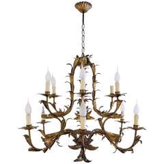 Gilded Iron Chandelier, French, 1940s