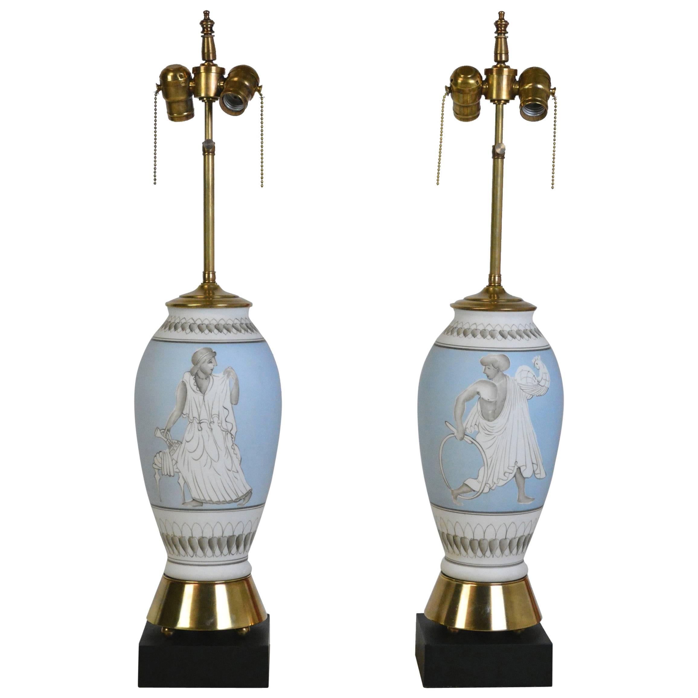 Pair of Mid-Century Neoclassical Lamps For Sale