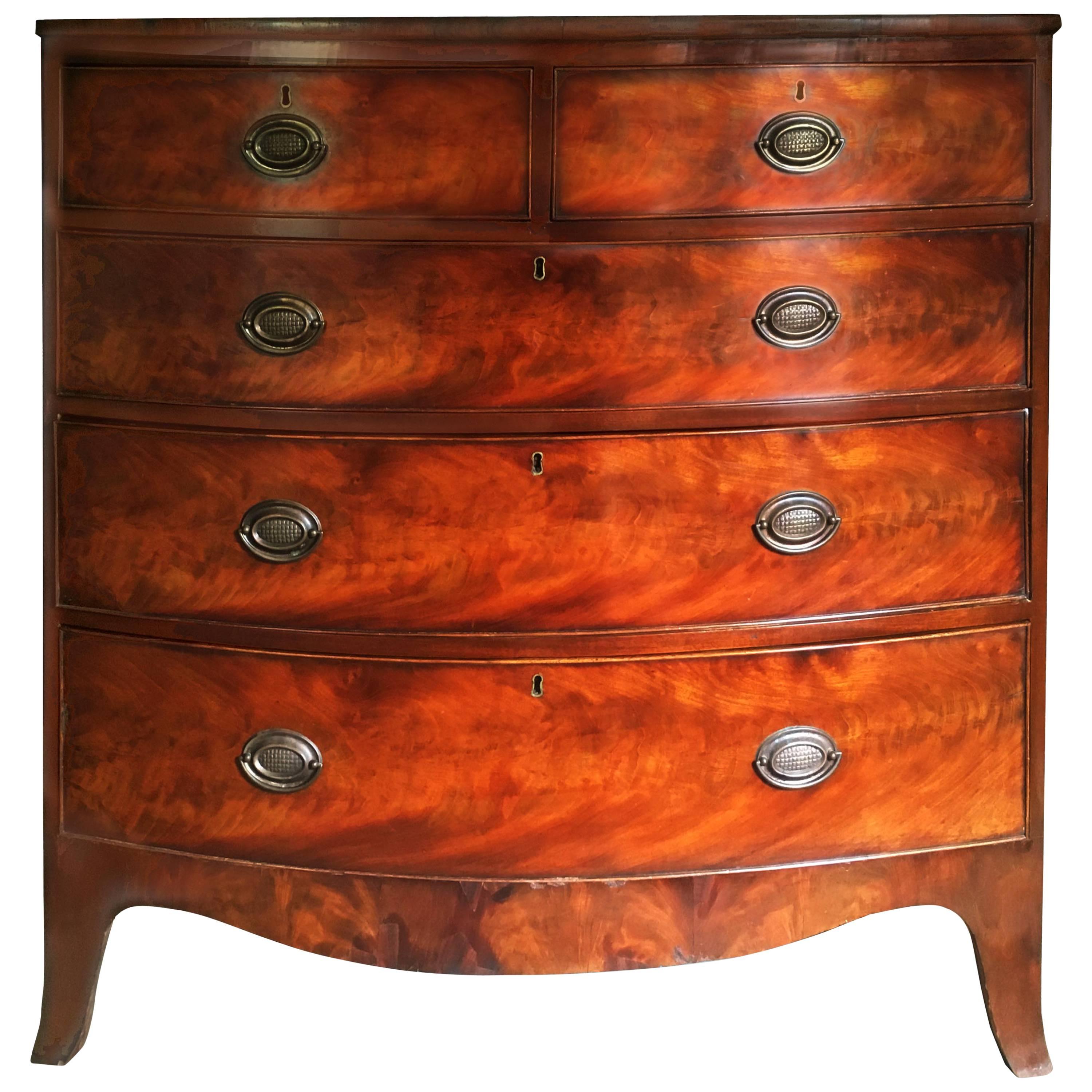 Late 18th Century Georgian Bow Front Chest in Flame Mahogany