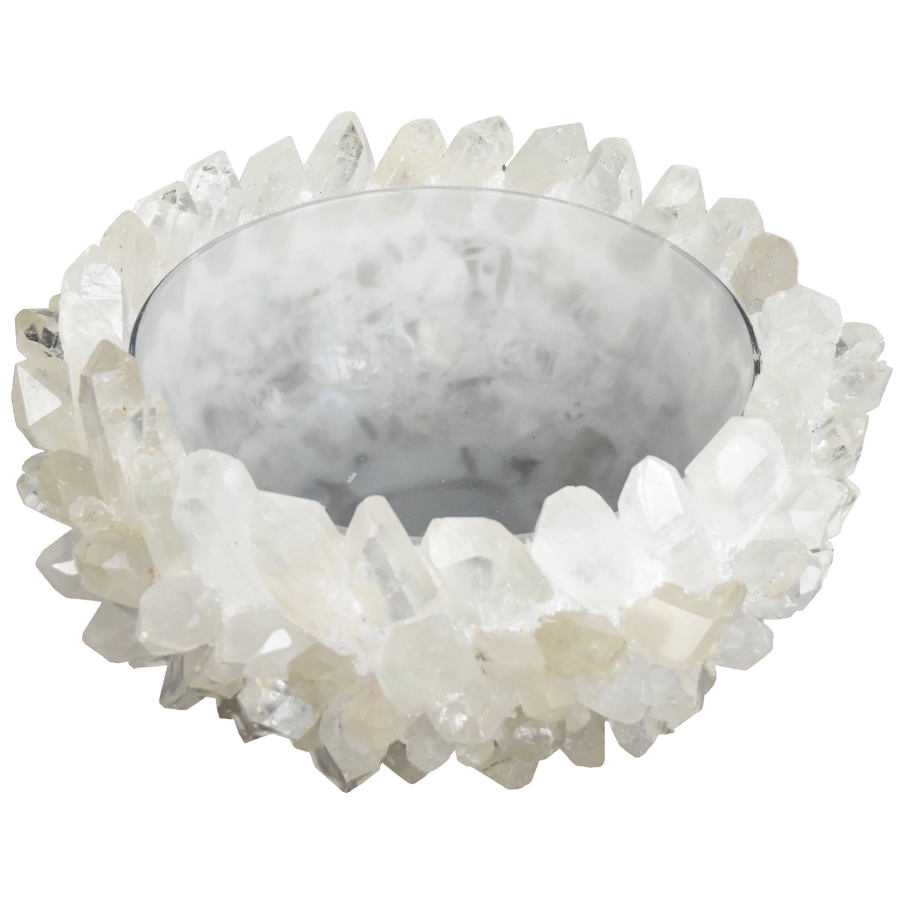 Large Quartz Crystal Frosted Glass Bowl