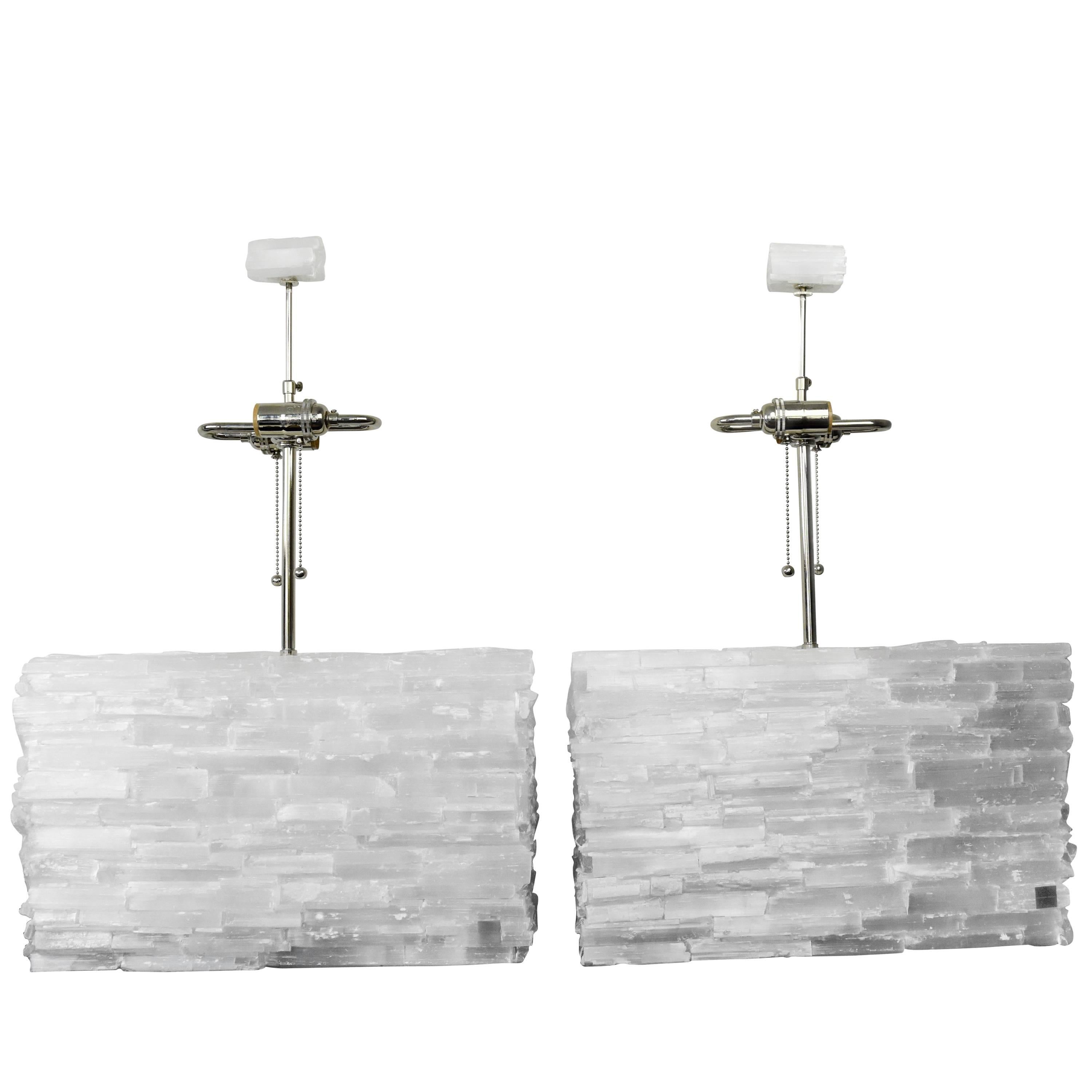 Selenite Large-Scale Rectangular Pair of Lamps