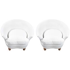1940s Spanish Bergeres Upholstered in White Muslin