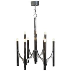Italian 1960s Sciolari Chandelier in Chrome and Cream 5