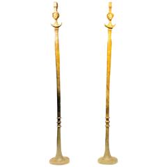 Monumental Pair of Bronze 'Tete De Femme' Floor Lamps after Giacometti