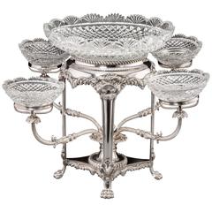 19th Century English George III Style Silver-Plated and Cut-Glass Epergne
