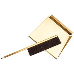Sweep Dust Pan and Brush with Wall Mount Peg, Made of Brass and Horsehair Brush