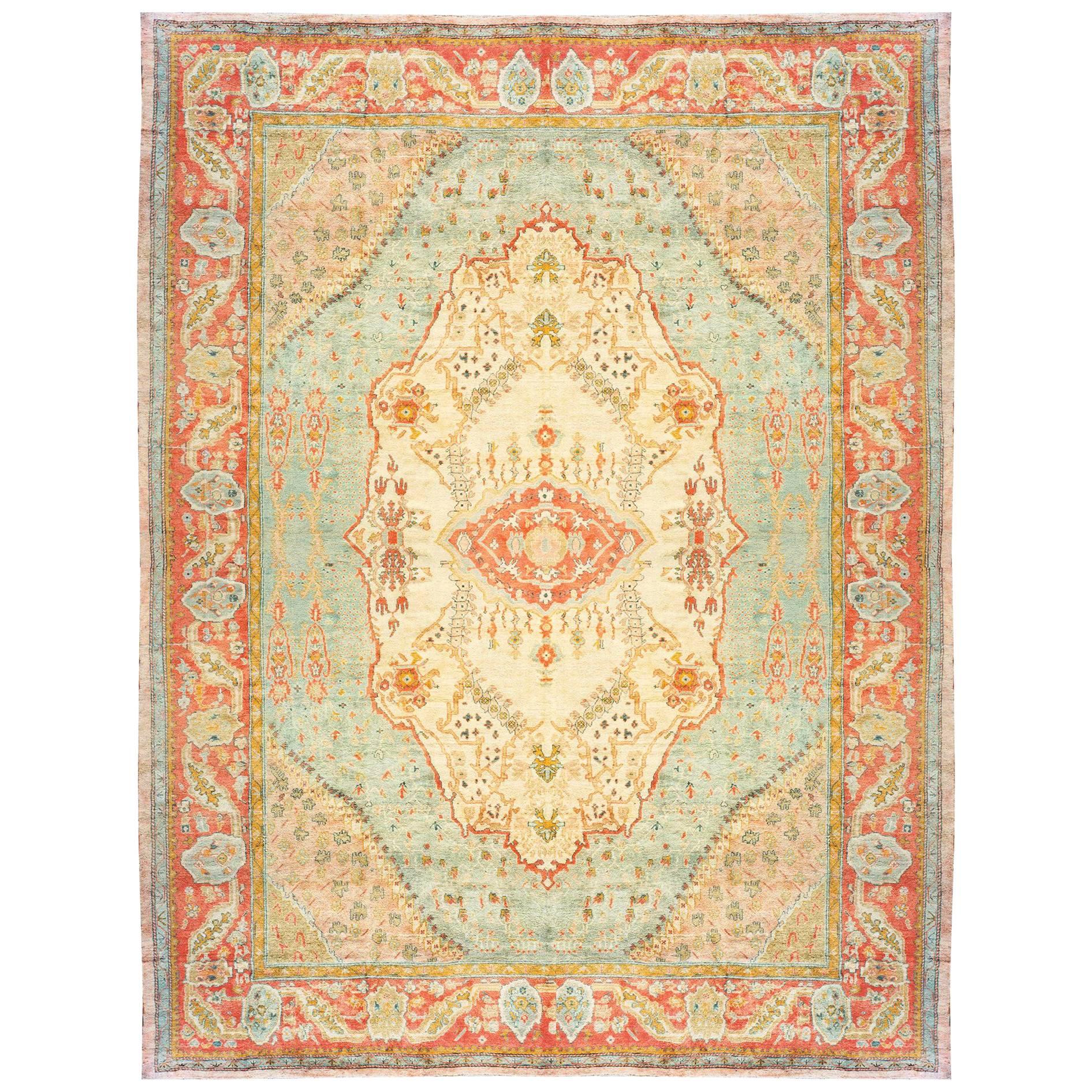 Antique Turkish Oushak Oriental Carpet, Mansion Size, w/ Medallion & Soft Colors