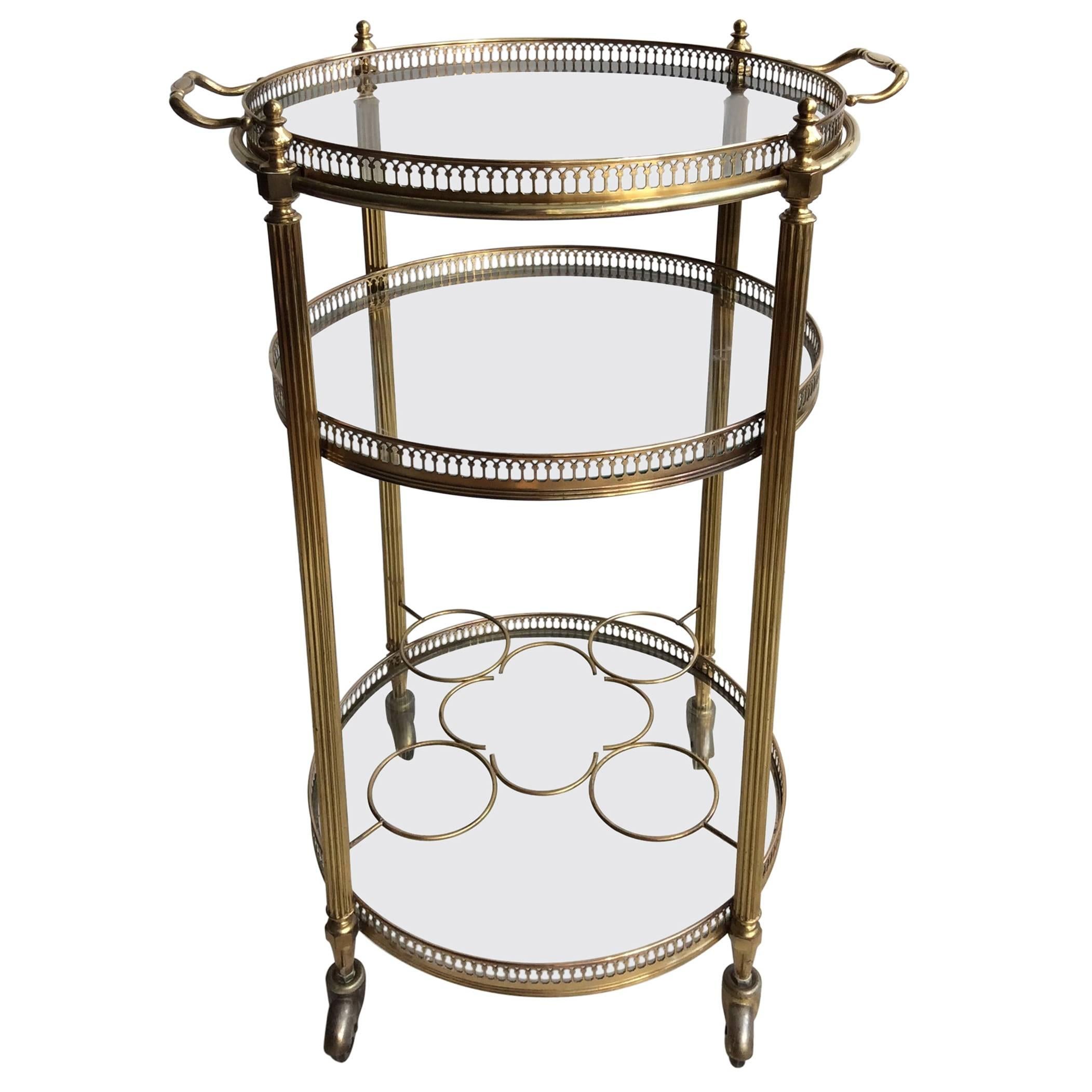 Circular Vintage French Brass Drinks Trolley or Cart