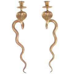 Vintage Pair of Brass Cobra Sconces 9