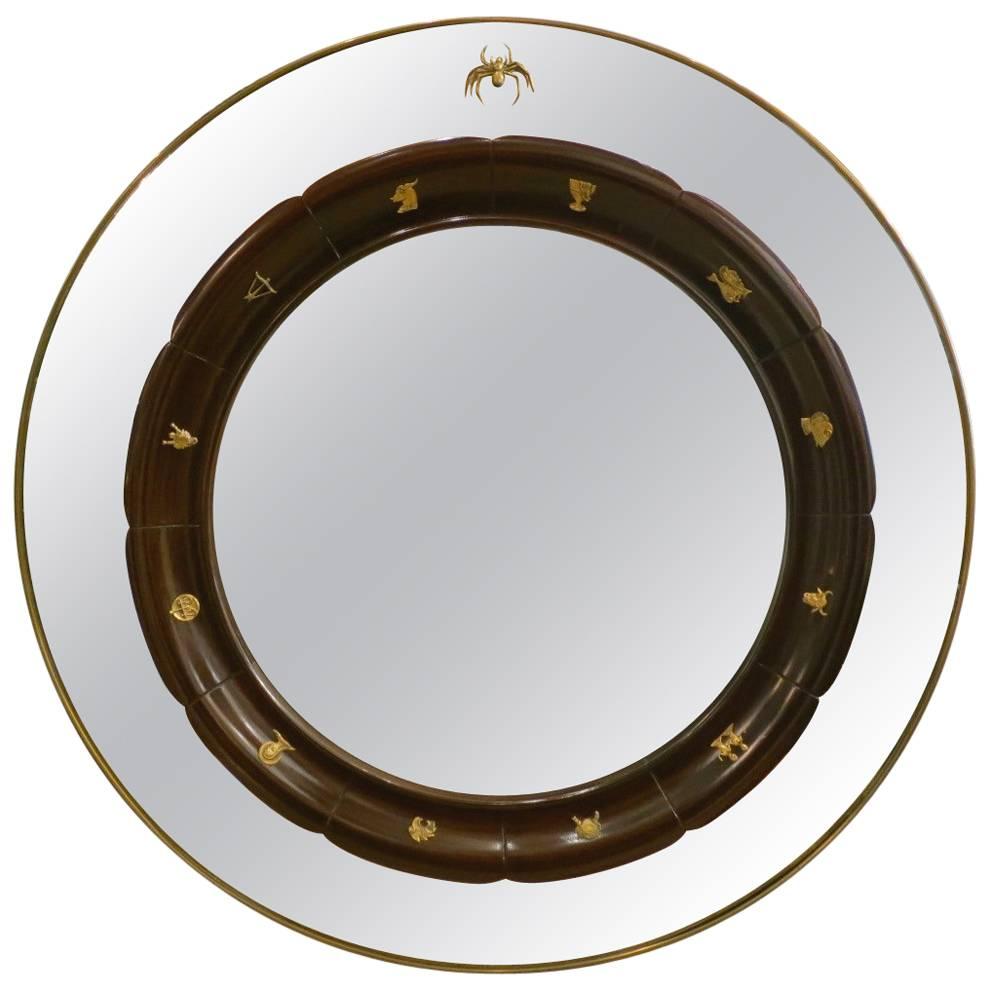 Circular Brass Framed Italian Mirror by Fratelli Marelli For Sale