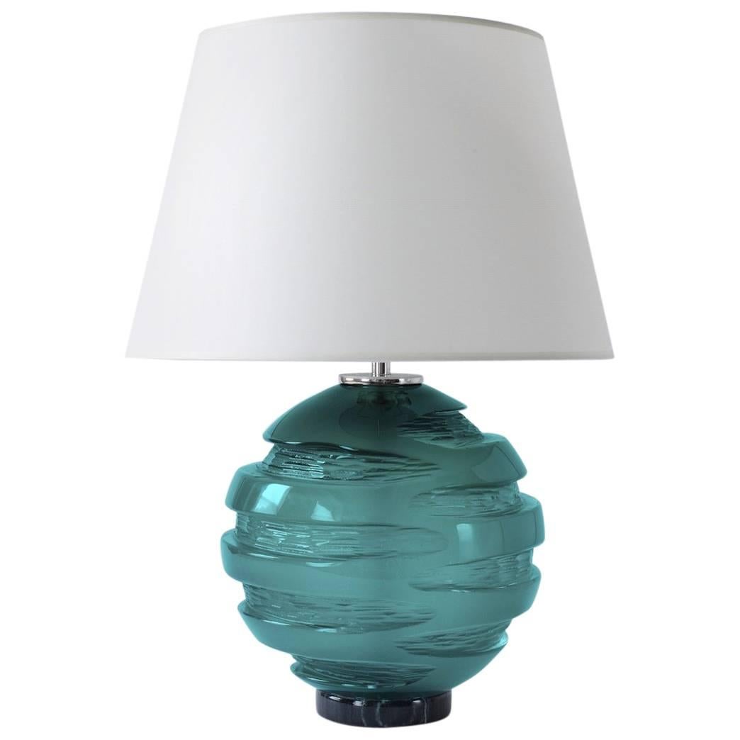 Handblown Blue Green Glass Gemini Table Lamp, ANDREW HUGHES For Sale