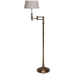 English Brass Swing Arm Library Floor Lamp