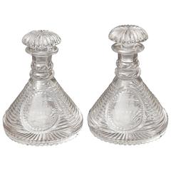 Pair of Finely Cut Crystal and Engraved Ship's Decanters, English, circa 1875