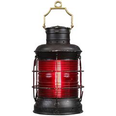 Vintage Steel Ship's Lantern with Red Lens