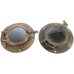 Vintage Two, unmatched Solid Brass Boat Porthole