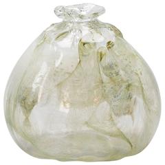 French Clear Art Glass Vase with Green and Gold