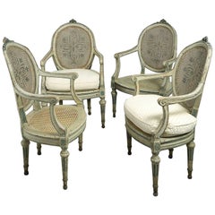 Set of Four, 18th Century Italian Open Armchairs or Fauteuils