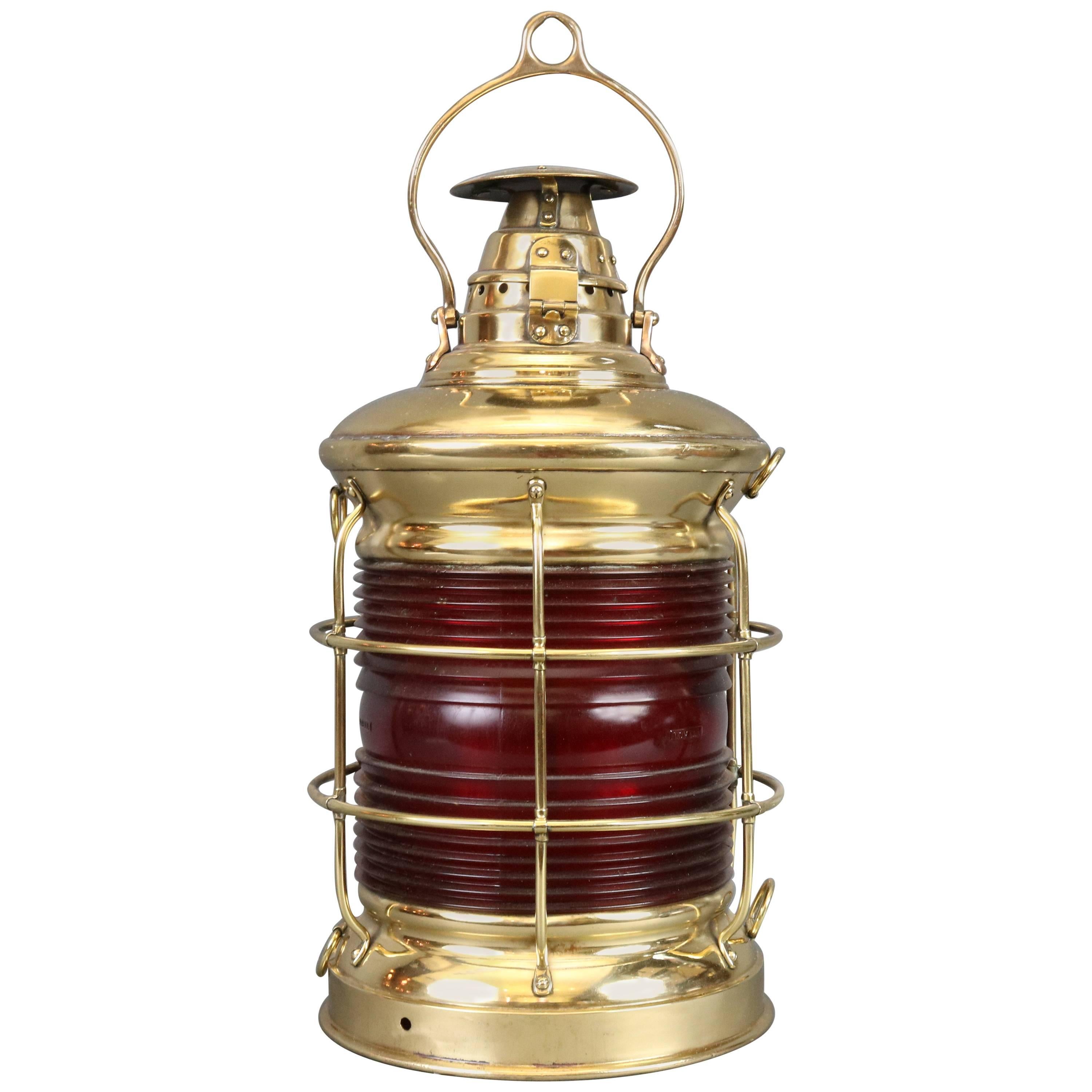 Large Solid Brass Ship's Lantern For Sale