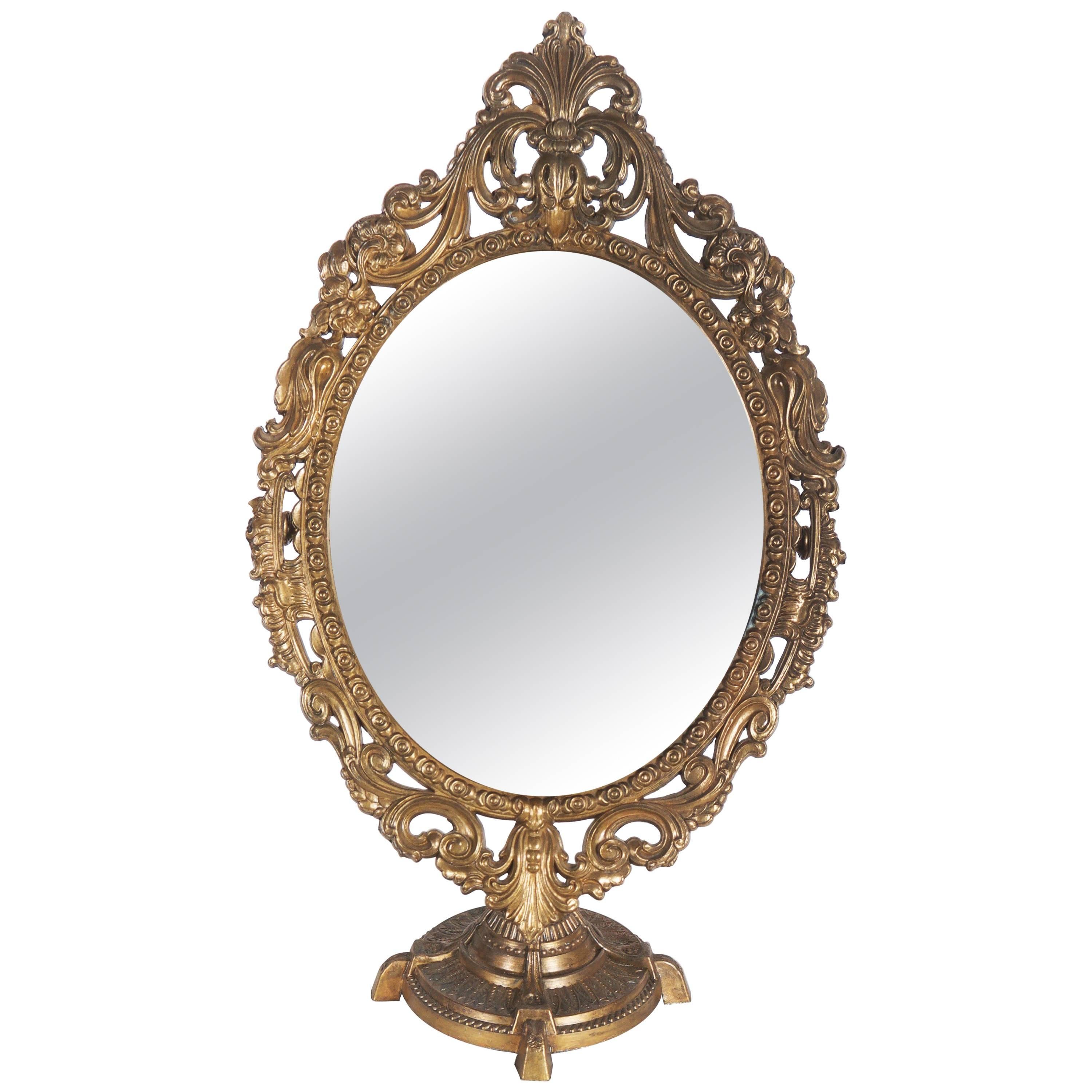 Oval Table Brass Mirror in Baroque Style For Sale