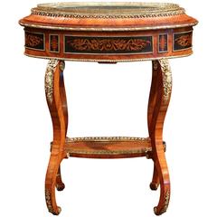 Antique 19th Century French Napoleon III Oval Jardinière with Marquetry and Bronze