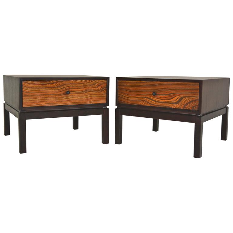 Pair of Mahogany and Zebra Wood Nightstands at 1stDibs
