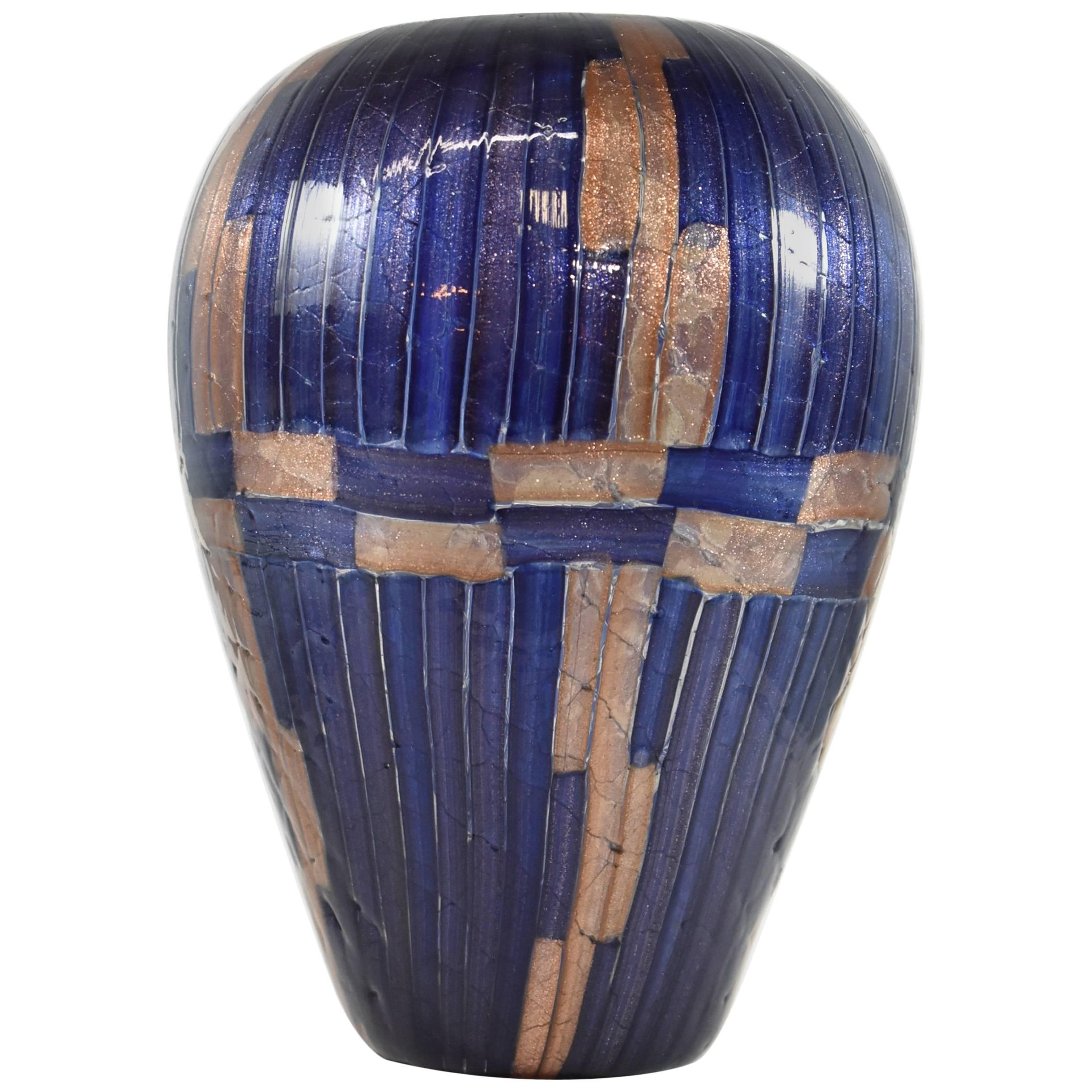Cobalt and Gold Art Glass Vase by Massimo Nordio, circa 1947