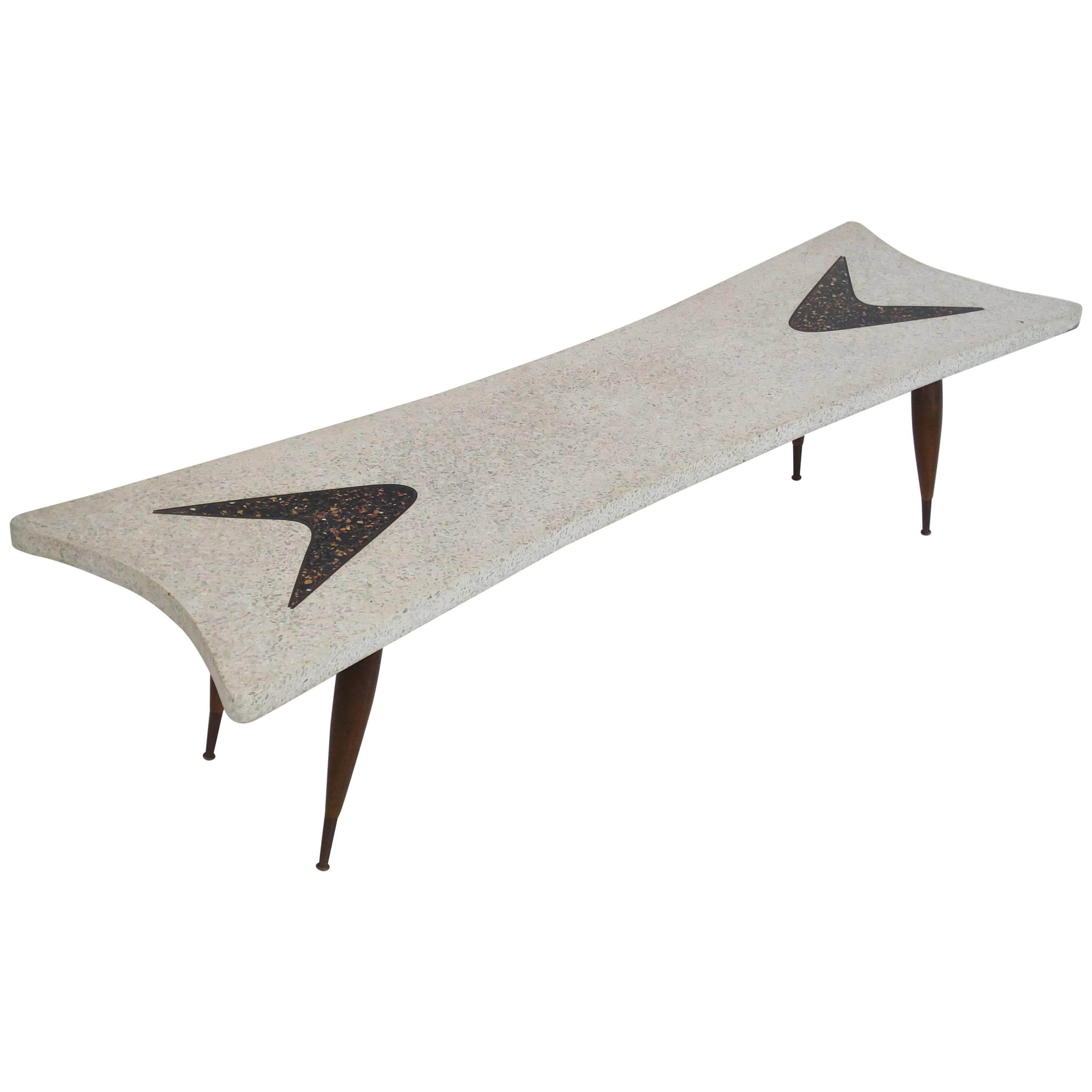 Stylized Italian Terrazzo Coffee Table with Brass Sabots For Sale