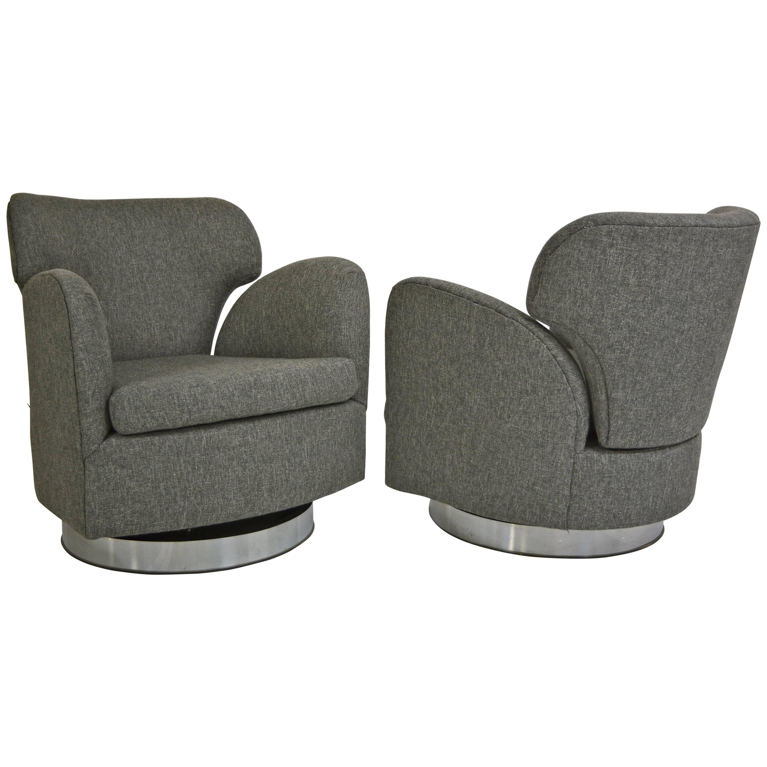 Pair of Swivel Milo Baughman Club Chairs For Sale
