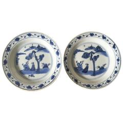 Antique Early 17th Century Pair of Chinese Porcelaine Ko Sometsuke Dishes Tianqi