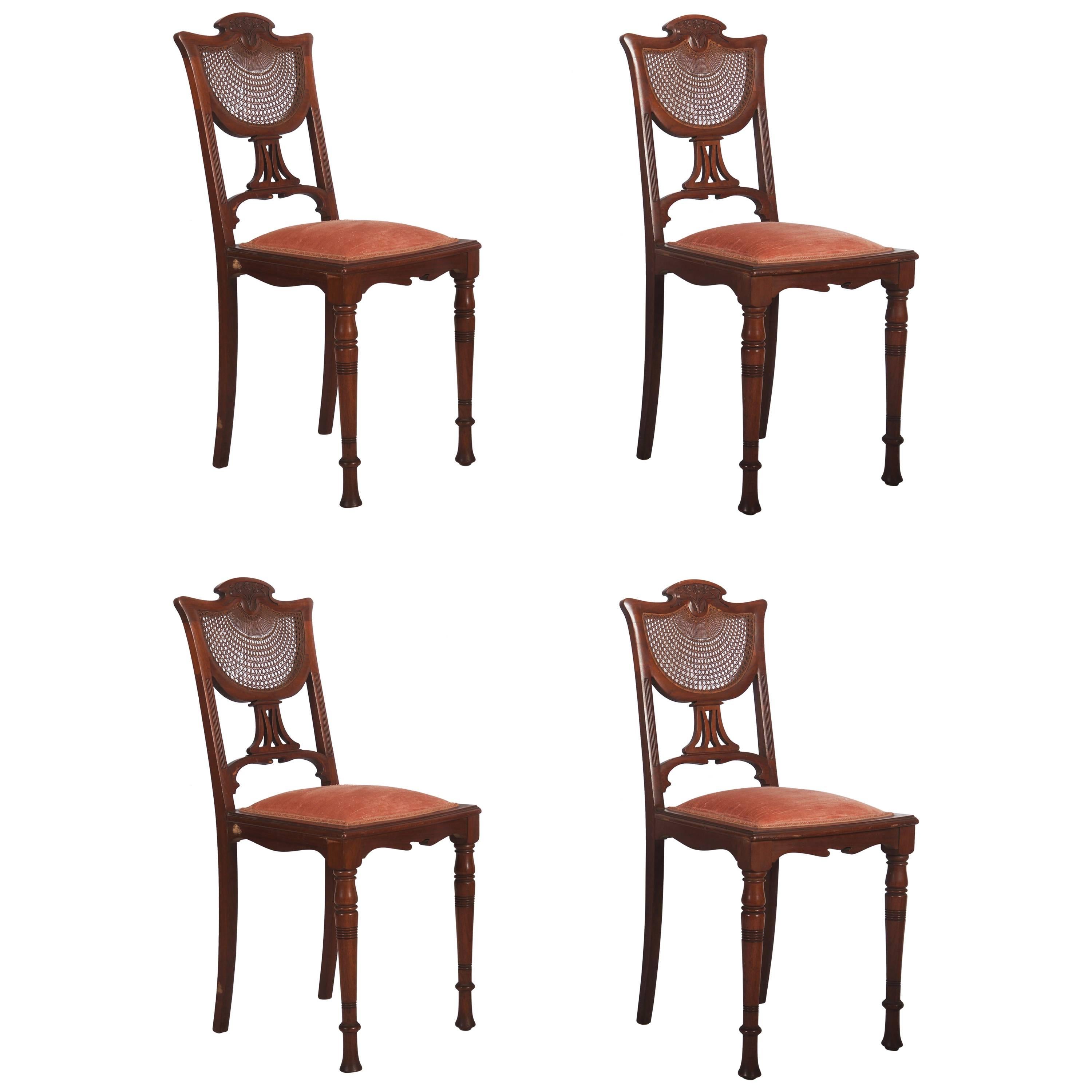 French Art Nouveau Walnut Side Chairs