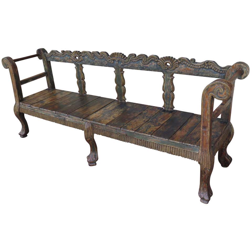 Excellent 18th Century Spanish Colonial Bench Polychrome Bench at ...