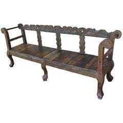 Excellent 18th Century Spanish Colonial Bench Polychrome Bench