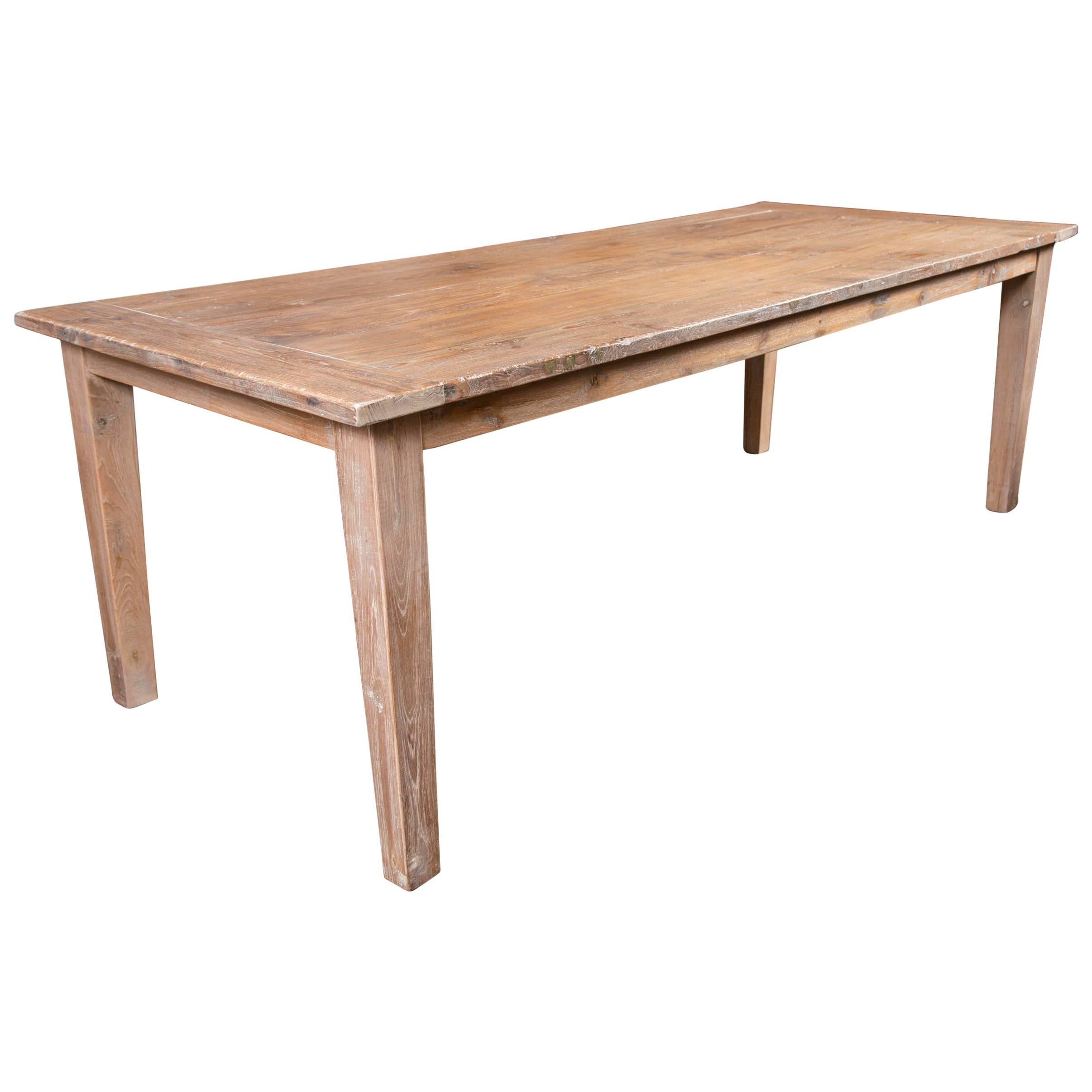 Antique Limed Chestnut Worktable / Farm Table