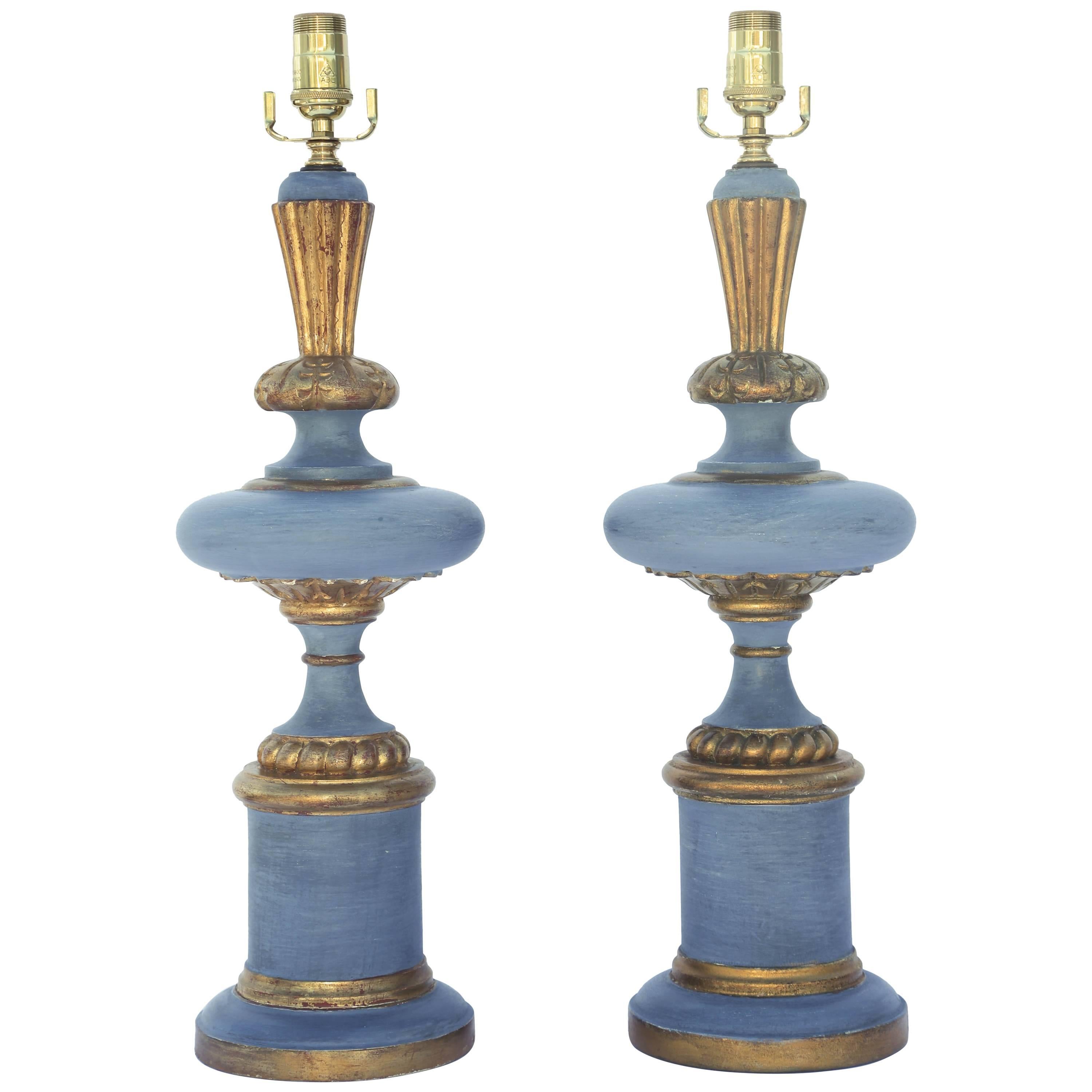 Pair of Painted and Parcel-Gilt Italian Table Lamps